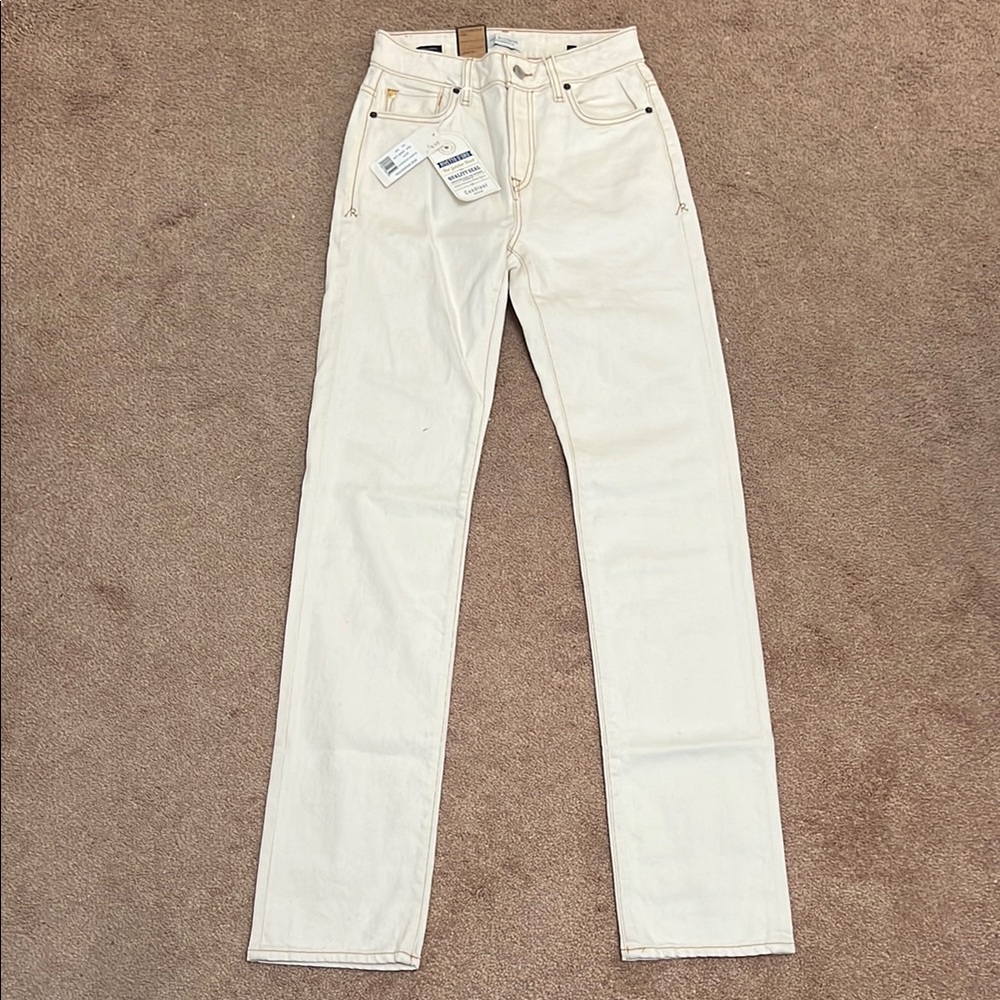 High Rise Cream Jeans with Structured Fit